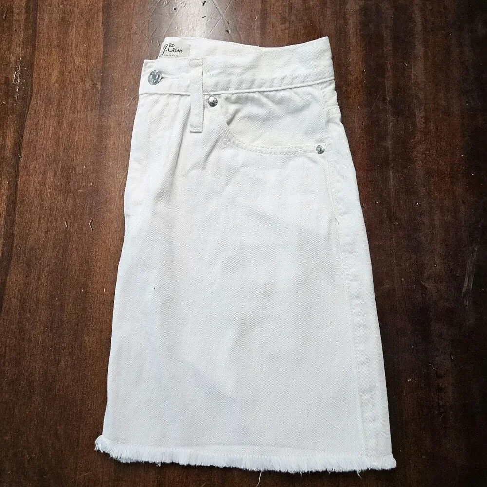 J.Crew White Denim Mini Skirt With Raw Hem Womens Size 28